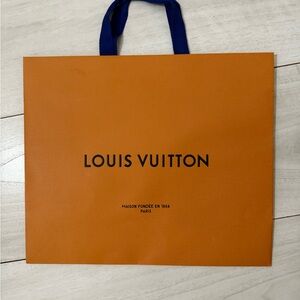 Louis Vuitton Orange Shopping Bag with Blue Handles